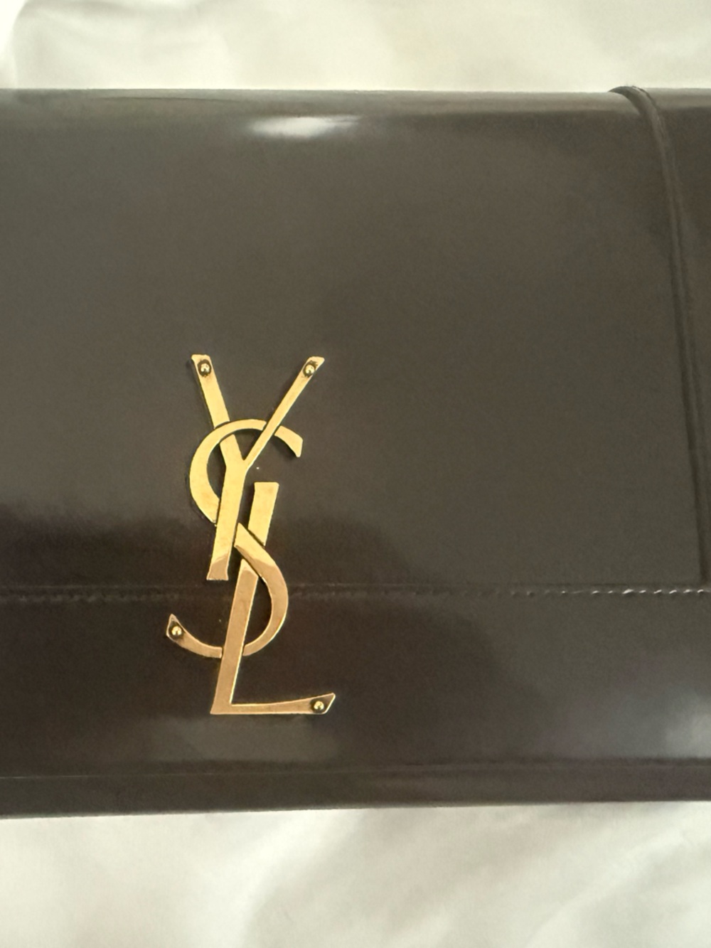 Saint Laurent Black Leather Clutch with Gold Logo